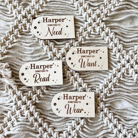 Personalised something gift tags wood | Something You Want, Need, Wear & Read Wooden Personalised Gift Tags