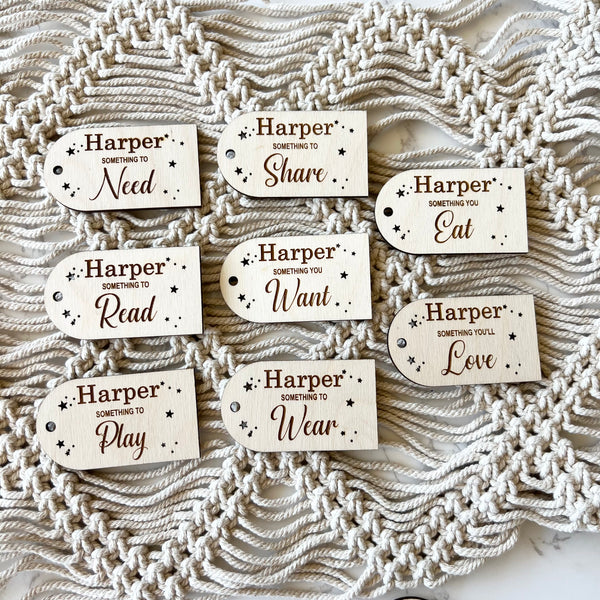 Personalised something gift tags wood | Something You Want, Need, Wear & Read Wooden Personalised Gift Tags