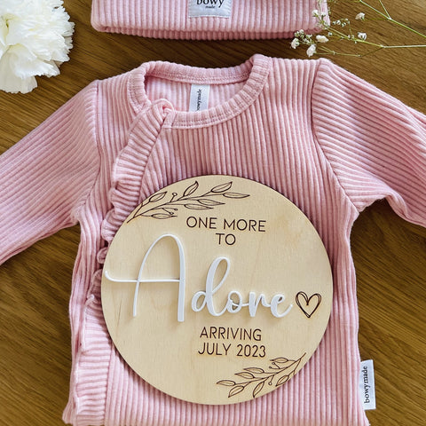 One more to adore baby announcement 15cm | 3D | New Baby | Baby Reveal | Announcement Plaque | New Mum | Expecting Parents | Wood Baby Sign