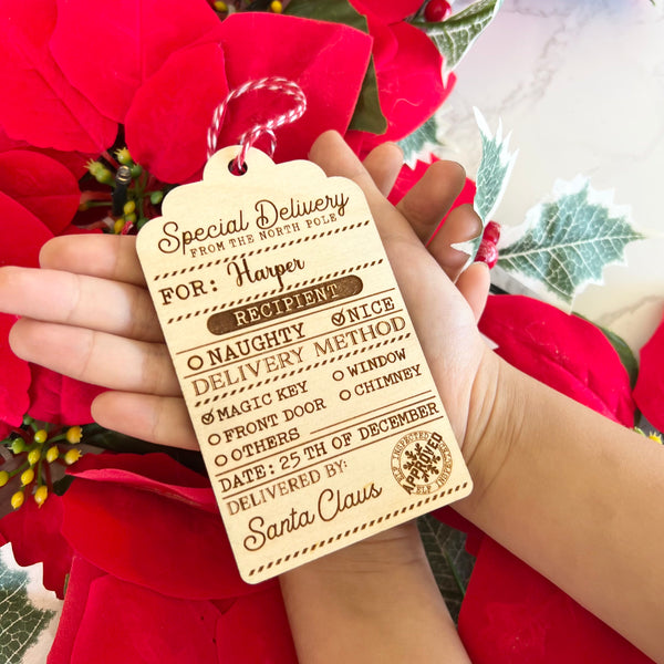 Personalised Wood Special Delivery Christmas Tag