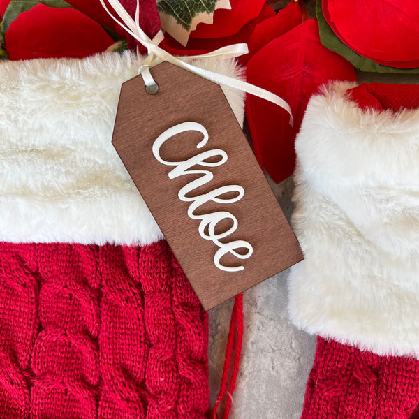 Personalised Wood Name Christmas Stocking Tag