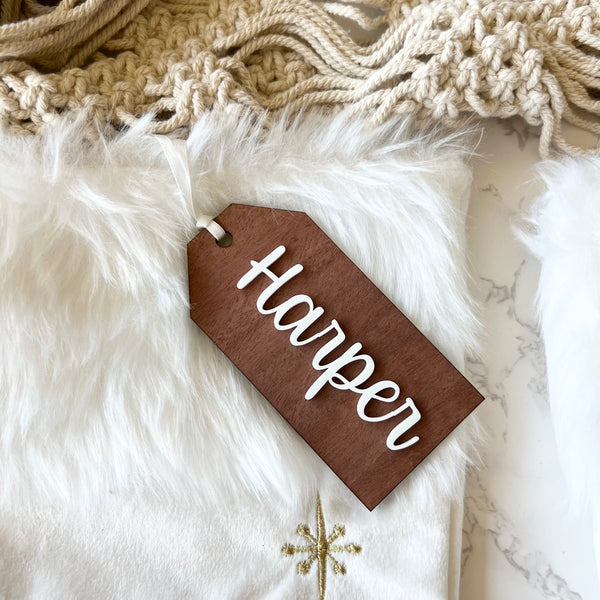 Personalised Wood Name Christmas Stocking Tag