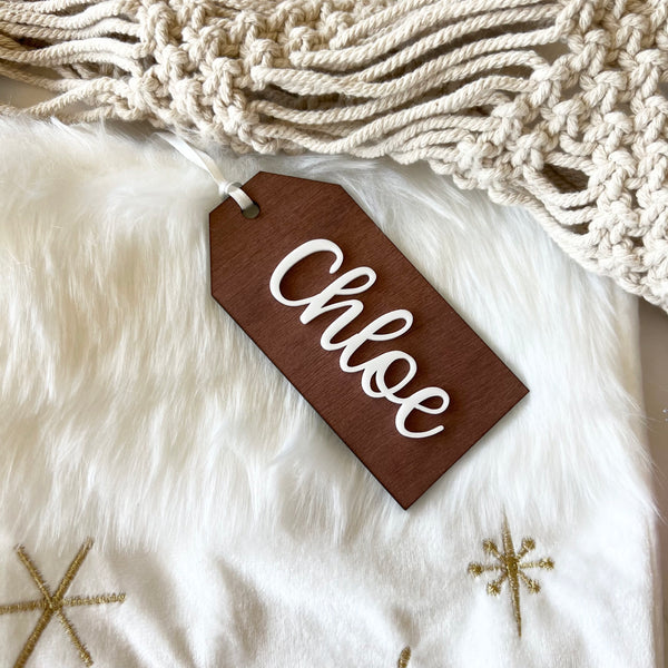 Personalised Wood Name Christmas Stocking Tag