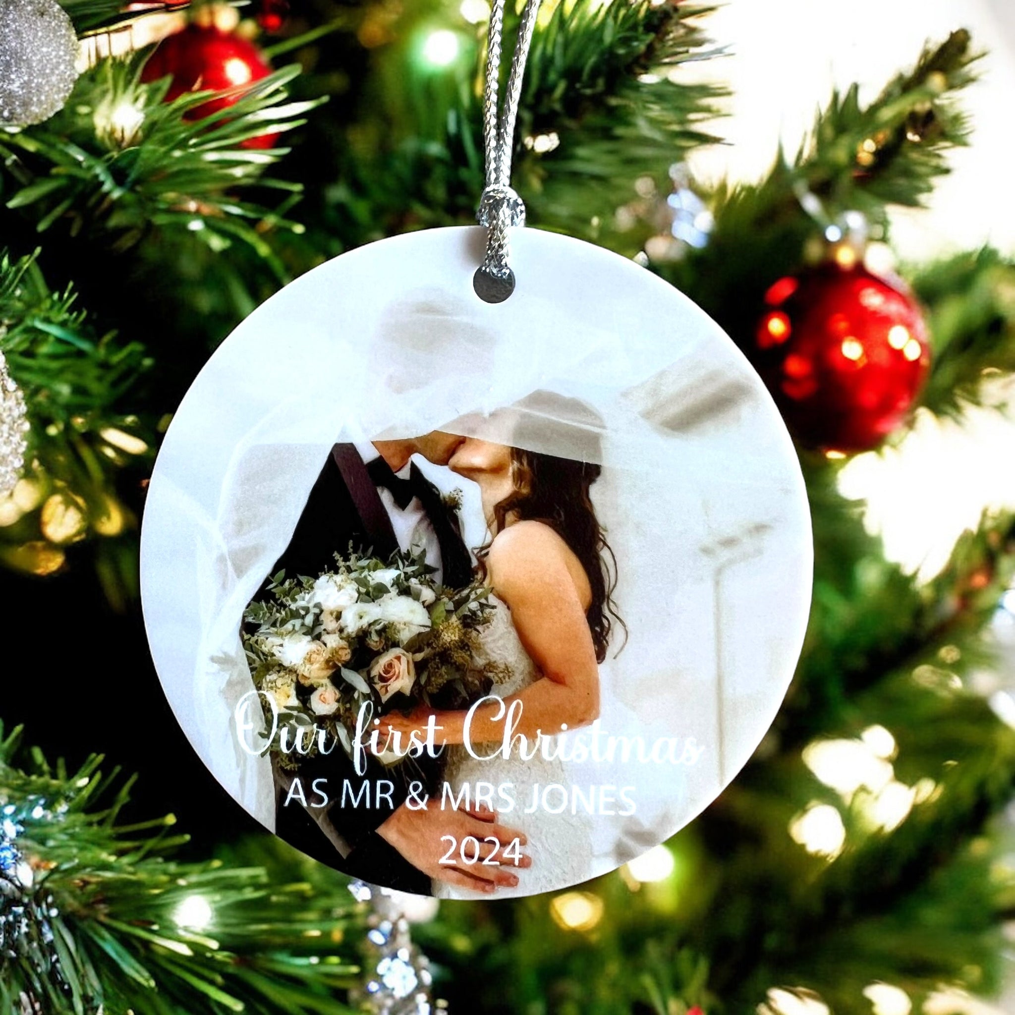 First Christmas as Mr and Mrs Ornament Personalised | Our First Christmas Married Photo Ornament Keepsake | Gifts for newlyweds