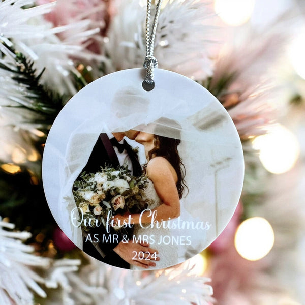 First Christmas as Mr and Mrs Ornament Personalised | Our First Christmas Married Photo Ornament Keepsake | Gifts for newlyweds