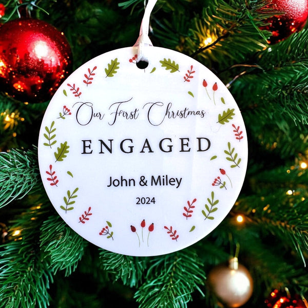 Our First Christmas Engaged Acrylic Personalised ornament