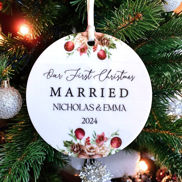 christmas married, couples gift, gift for her, married christmas, married ornament, married portrait, newlywed gift, our first christmas,  wedding gift, 