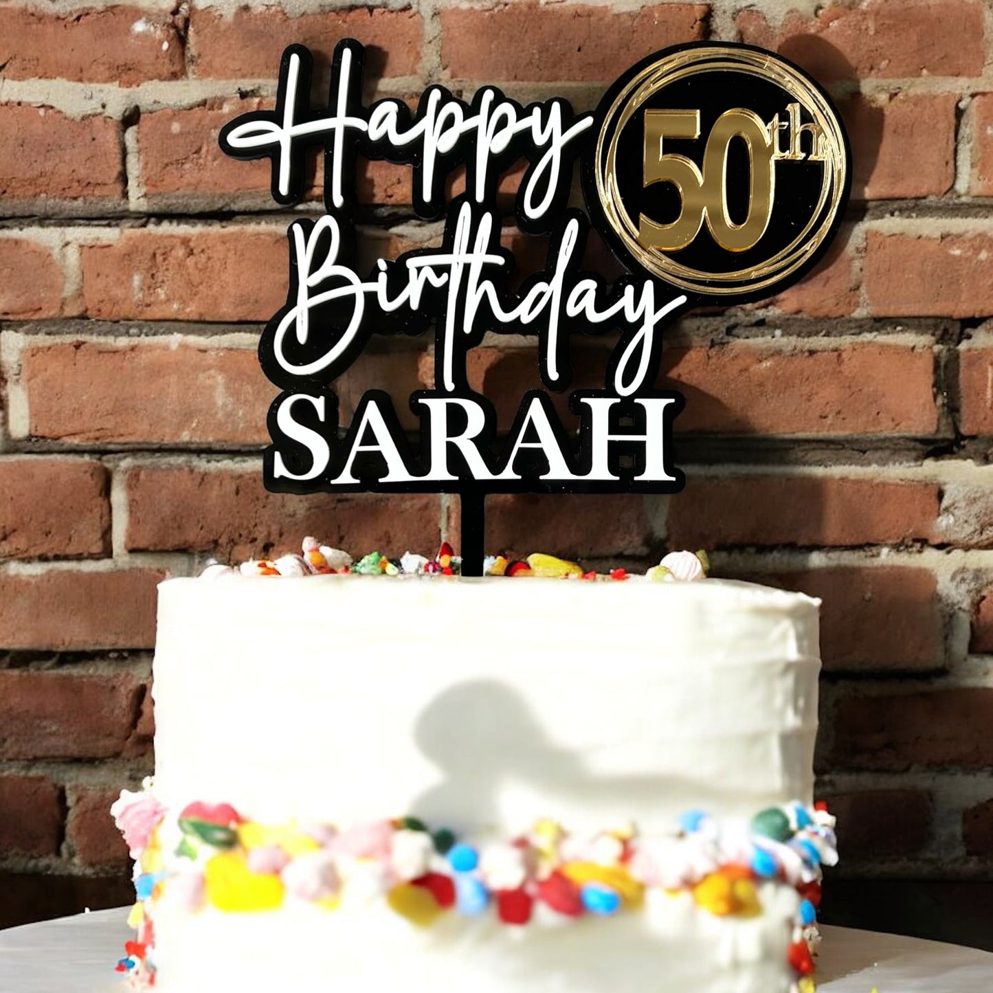 Happy 50th Birthday Cake Topper Double layer Acrylic Topper Personalised