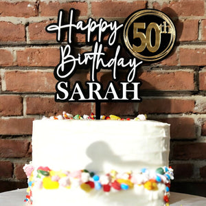 Happy 50th Birthday Cake Topper Double layer Acrylic Topper Personalised