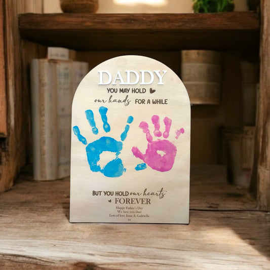 Daddy hand print Plaque Personalised Wood Engraved | Father's Day Gift | Gift for dad