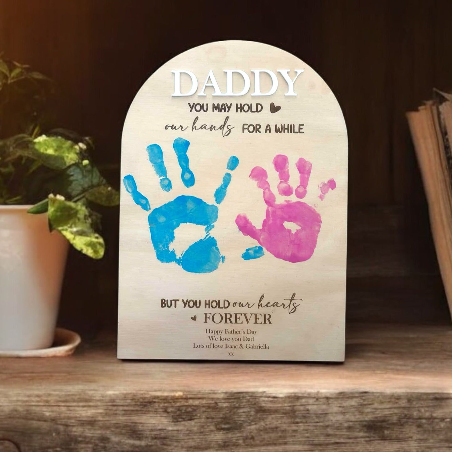 Daddy hand print Plaque Personalised Wood Engraved | Father's Day Gift | Gift for dad