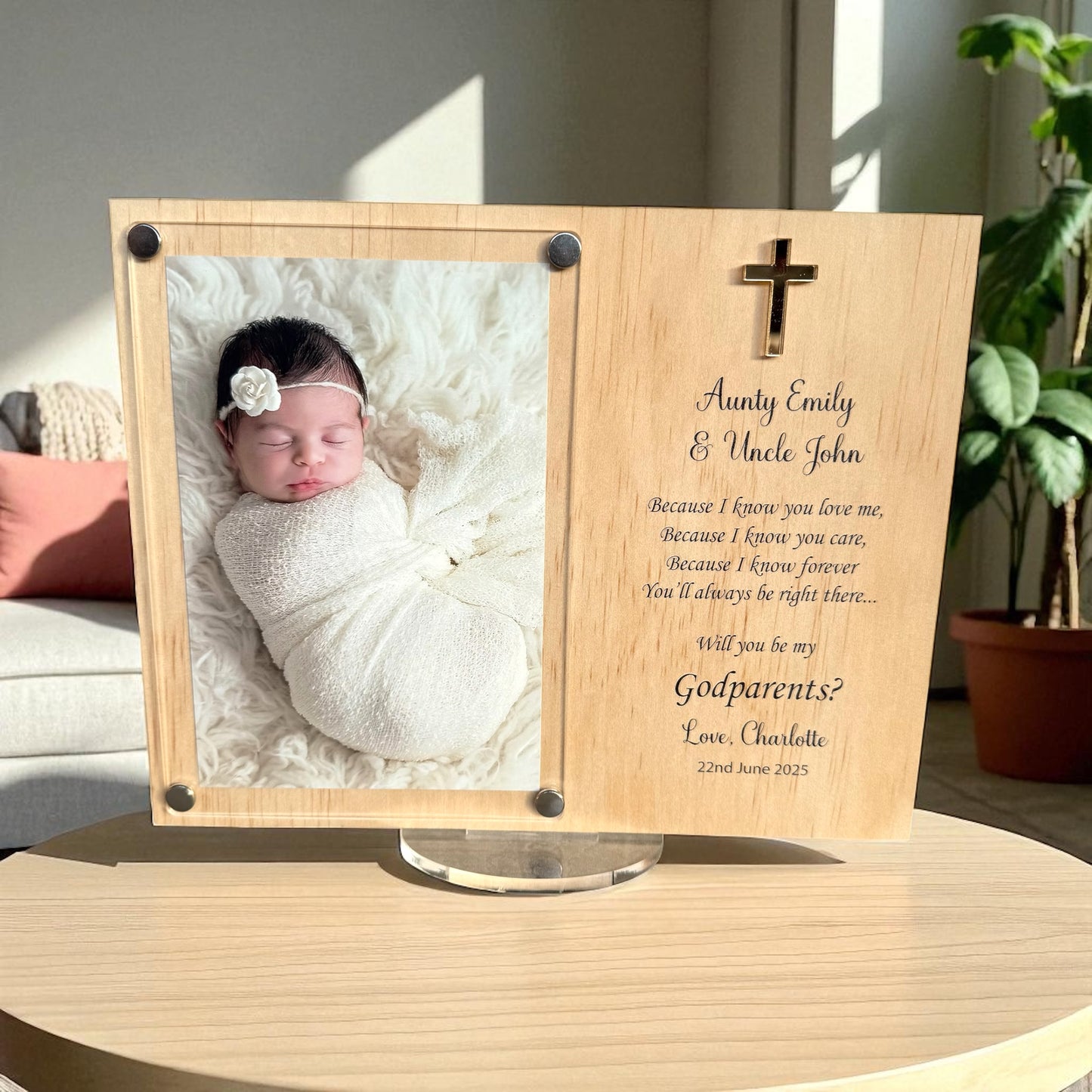Will you be my Godmother wood and acrylic frame | Godfather | Godparents Personalised
