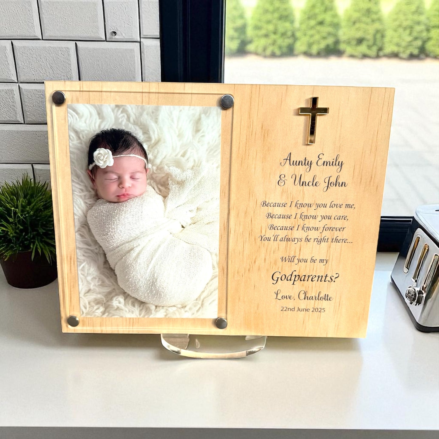 Will you be my Godmother wood and acrylic frame | Godfather | Godparents Personalised