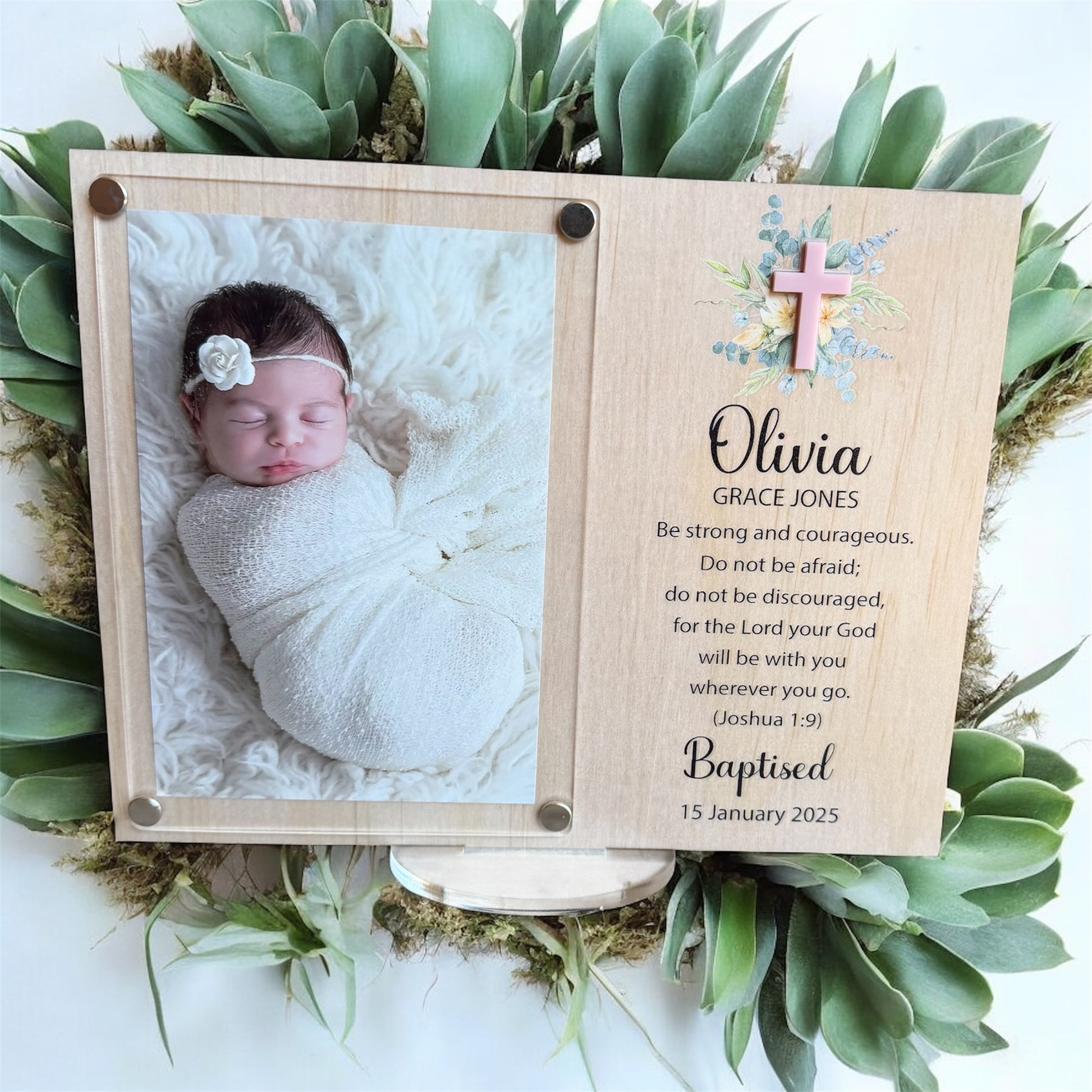 personalised baptism gift, christening photo frame, holy communion keepsake, baptism frame for baby, christian baby gift, bible verse photo frame, engraved baptism frame, custom christening gift, religious keepsake frame, wooden acrylic frame, baptism photo keepsake, personalised baby gift, first holy communion frame