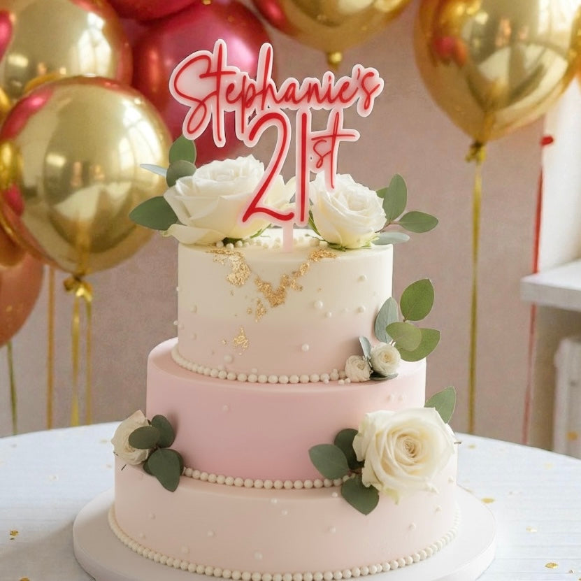 21st birthday Cake Topper, 21st Birthday Decorations, Acrylic Cake Topper, Personalized Cake Topper, Happy 21st Birthday Sign, Double Layer Acrylic Topper, 3D Name Cake Topper, Floating Acrylic Topper, Two-tone Acrylic Cake Sign, Mirror Gold and White Cake Topper, Shadow Effect Cake Topper