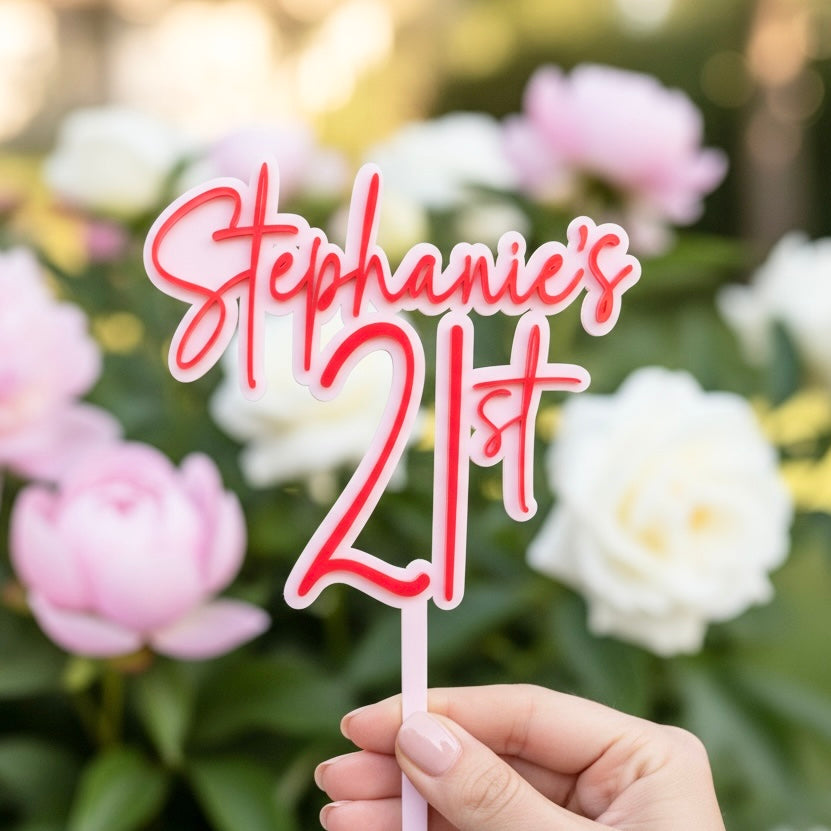 21st birthday Cake Topper, 21st Birthday Decorations, Acrylic Cake Topper, Personalized Cake Topper, Happy 21st Birthday Sign, Double Layer Acrylic Topper, 3D Name Cake Topper, Floating Acrylic Topper, Two-tone Acrylic Cake Sign, Mirror Gold and White Cake Topper, Shadow Effect Cake Topper