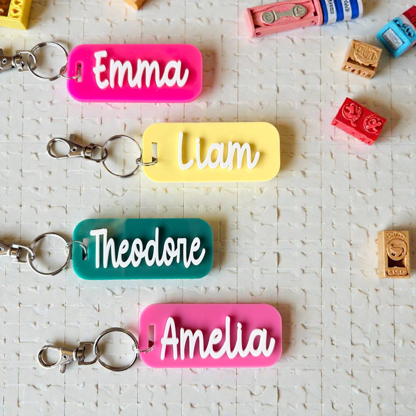 Personalised Acrylic Name Keychain – 3D Kids Bag Tag, Back to School