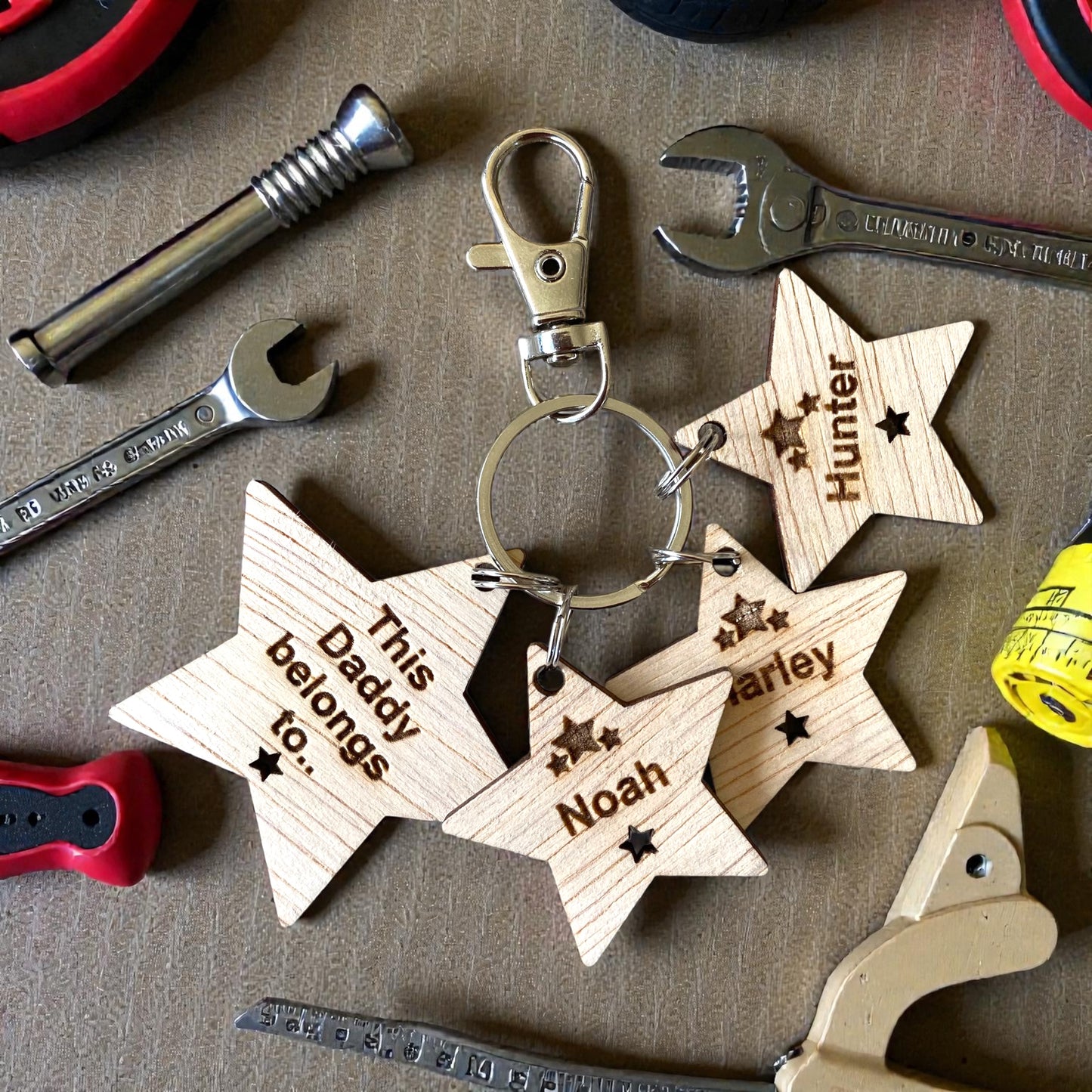 Personalised This Daddy belongs to.. Star shaped key ring