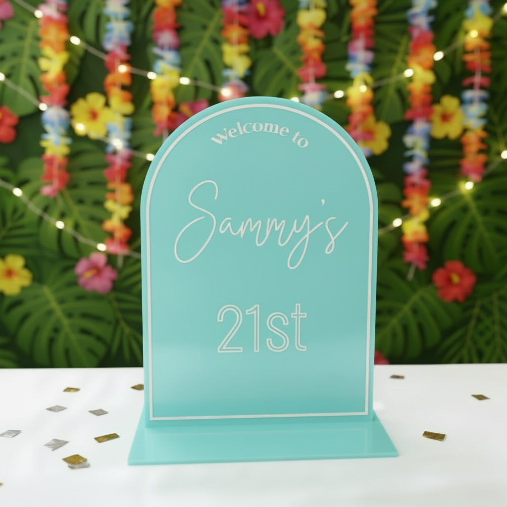21st Birthday Arch Welcome Sign – Custom Acrylic Party Decor for Birthday Celebration