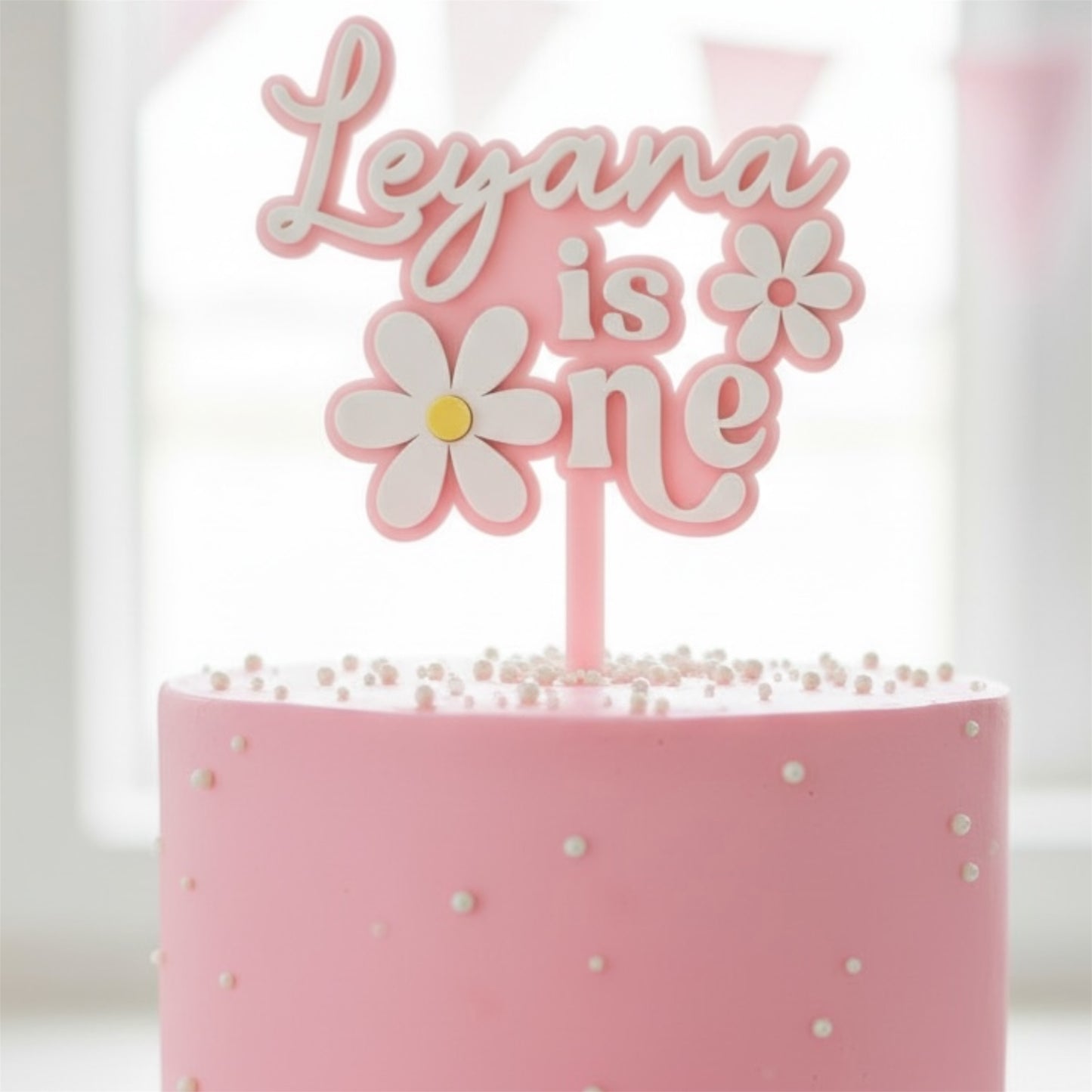 Double layer 1st birthday  acrylic cake topper with 2  daisies retro