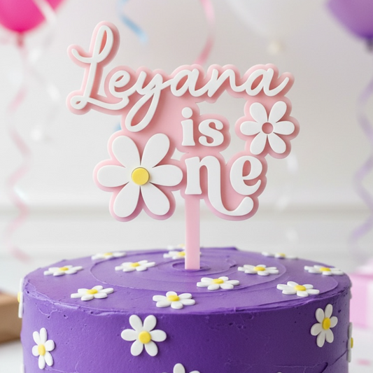 Double layer 1st birthday  acrylic cake topper with 2  daisies retro