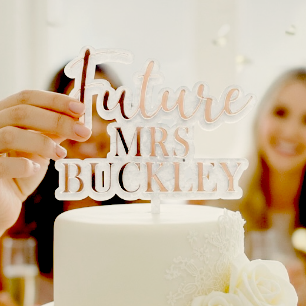 Personalised Future Mrs Cake Topper, 3D Acrylic Wedding Cake Topper, Custom Last Name Cake Sign, Frosted Acrylic Cake Decor, Rose Gold Mirror Cake Topper, Bridal Shower Cake Decoration, Engagement Party Decor Australia, Raised Lettering Cake Topper, Modern Wedding Cake Accessory, Luxury Bridal Shower Keepsake, Hand-crafted in Sydney, Laser Cut Wedding Signage, 15cm Wide Cake Topper