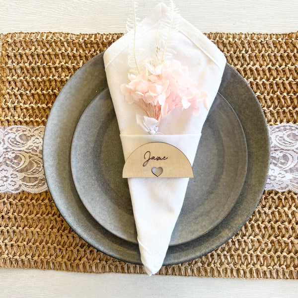 Semi Circle wedding name Wood Engraved Place cards