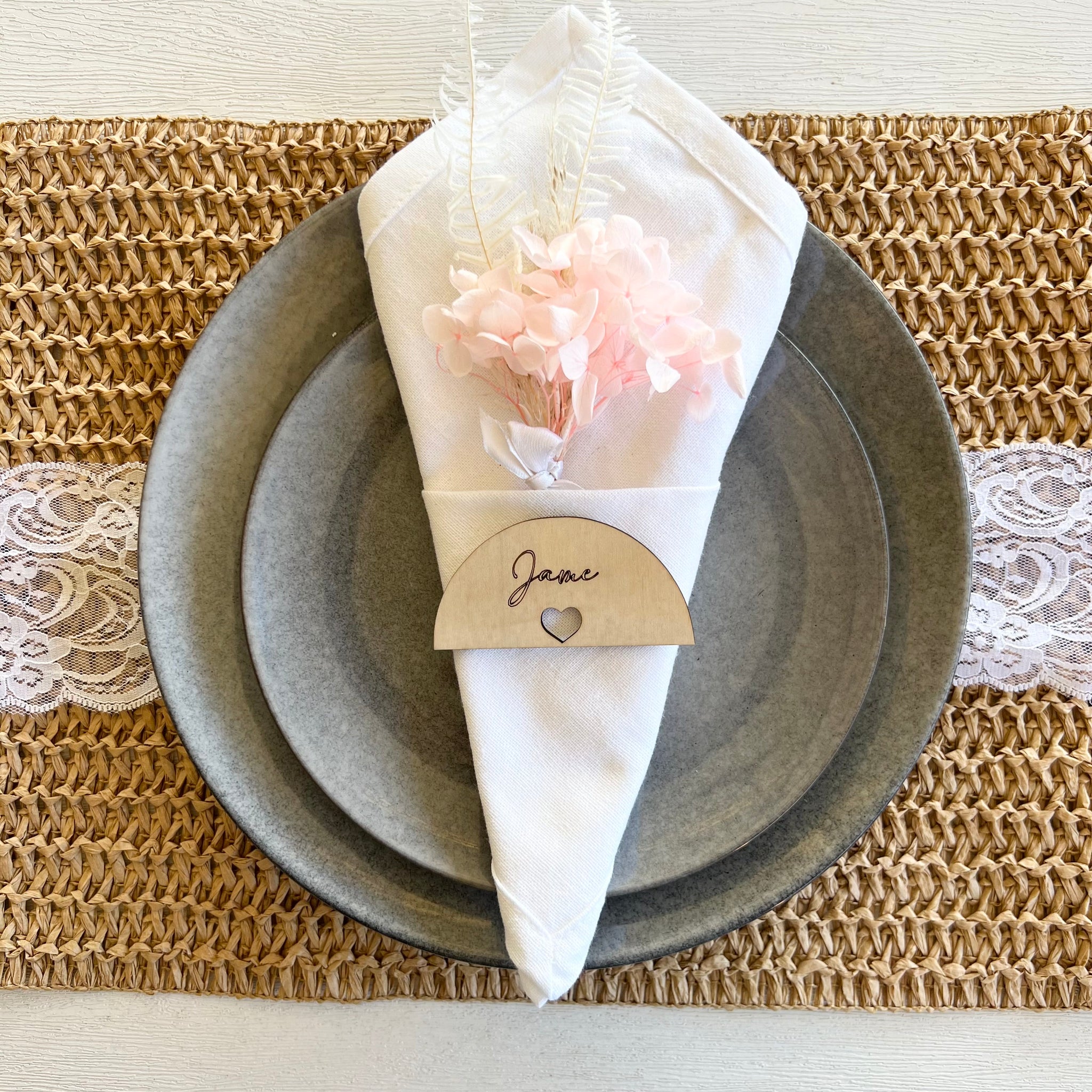 Semi Circle wedding name Wood Engraved Place cards