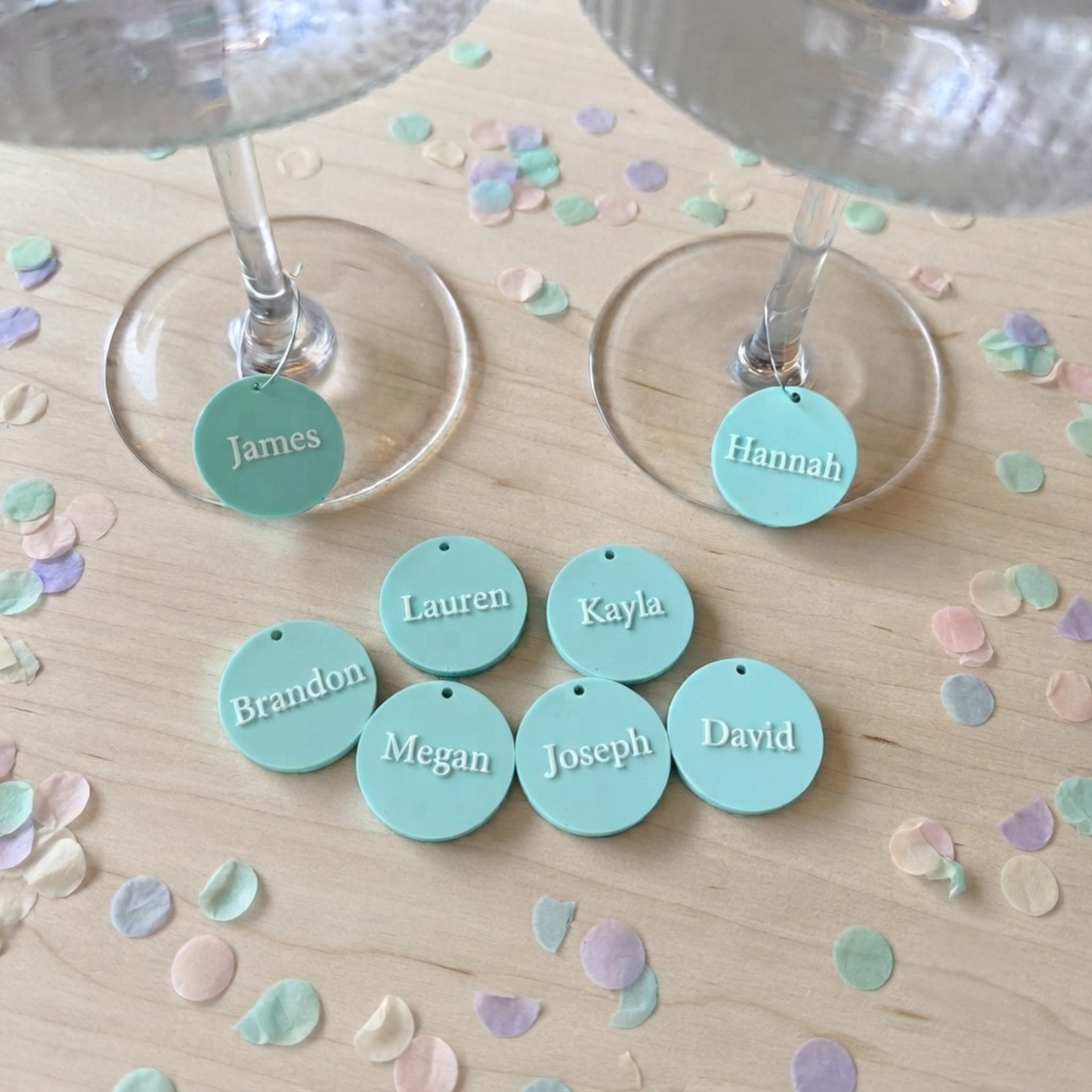 Personalised Acrylic Wine Charms | Custom Laser Cut Glass Drink Markers