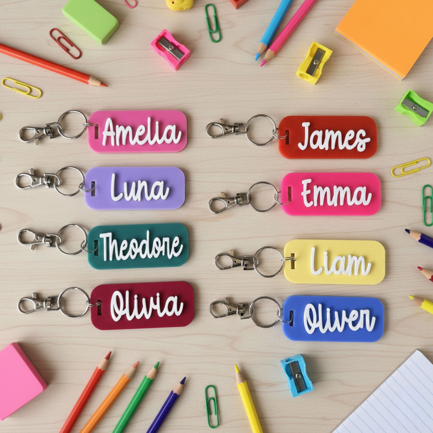 Personalised Acrylic Name Keychain – 3D Kids Bag Tag, Back to School