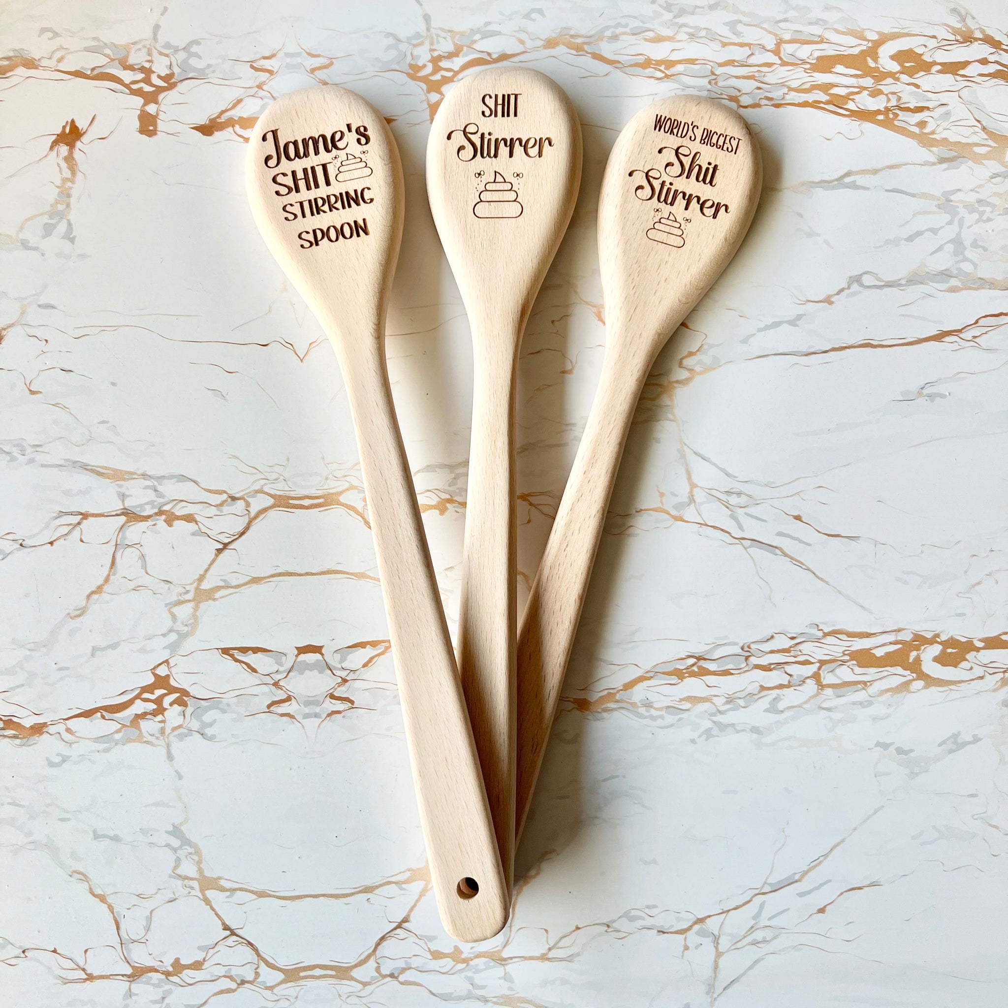 Funny Engraved Shit Stirrer Wooden Spoon