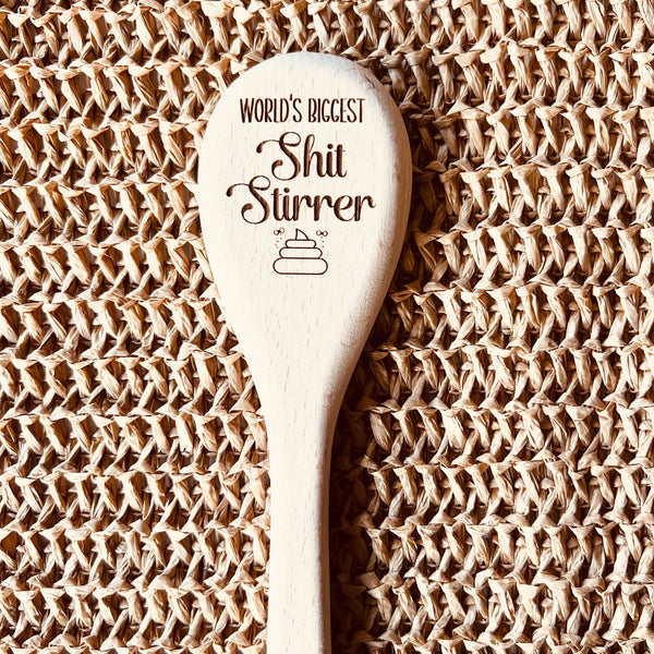 Funny Engraved Shit Stirrer Wooden Spoon