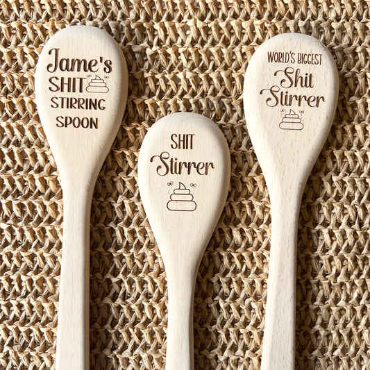 Funny Engraved Shit Stirrer Wooden Spoon