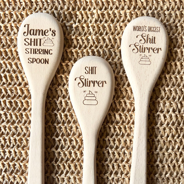 Funny Engraved Shit Stirrer Wooden Spoon