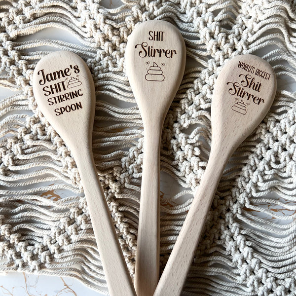 Funny Engraved Shit Stirrer Wooden Spoon