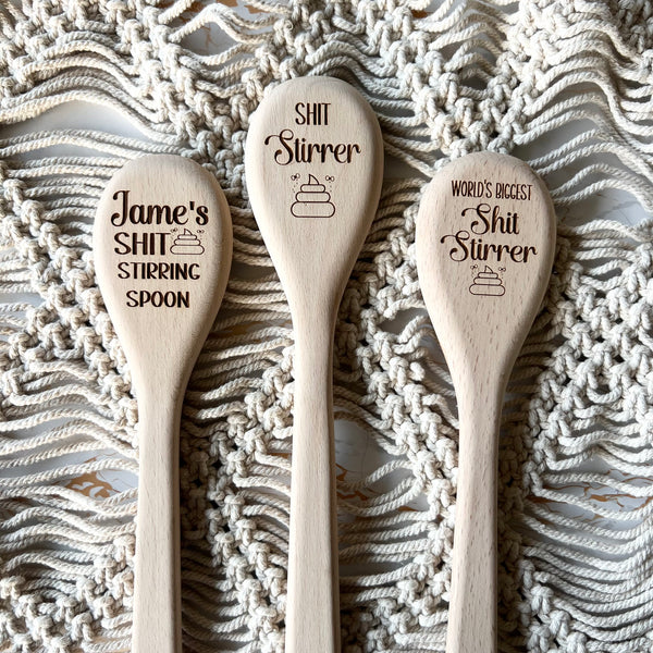 Funny Engraved Shit Stirrer Wooden Spoon