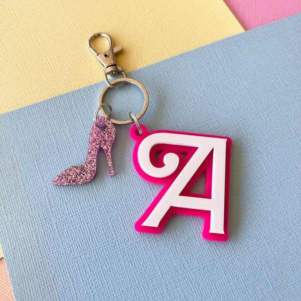 Barbie Inspired Letter Key Ring | Bag Tag | Double layer with high heel charm