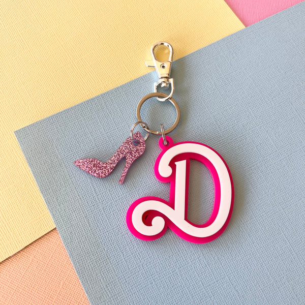 Barbie Inspired Letter Key Ring | Bag Tag | Double layer with high heel charm