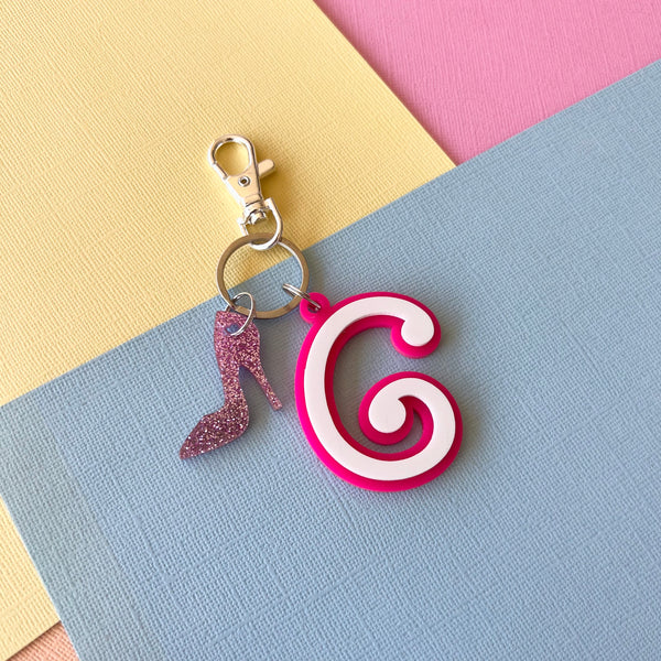 Barbie Inspired Letter Key Ring | Bag Tag | Double layer with high heel charm