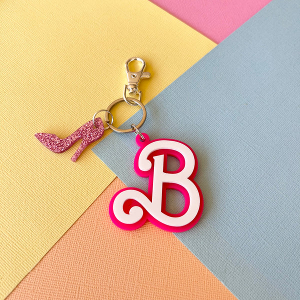 Barbie Inspired Letter Key Ring | Bag Tag | Double layer with high heel charm