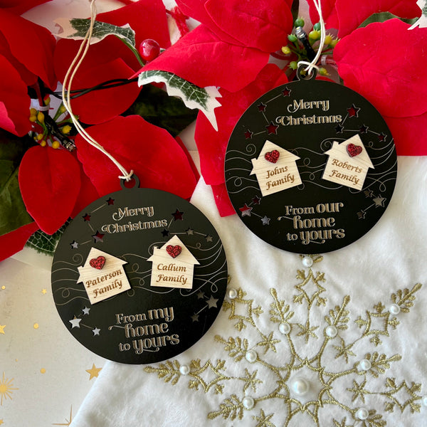 From our home to yours neighbour or friend personalised ornament