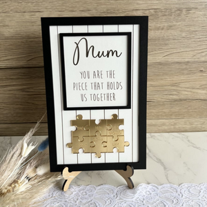 Personalised Mum frame Gold Jigsaw pieces Wood frame mothers day gift