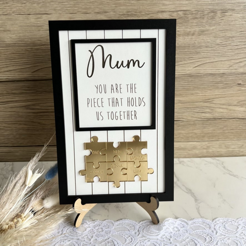 Personalised Mum frame Gold Jigsaw pieces Wood frame mothers day gift