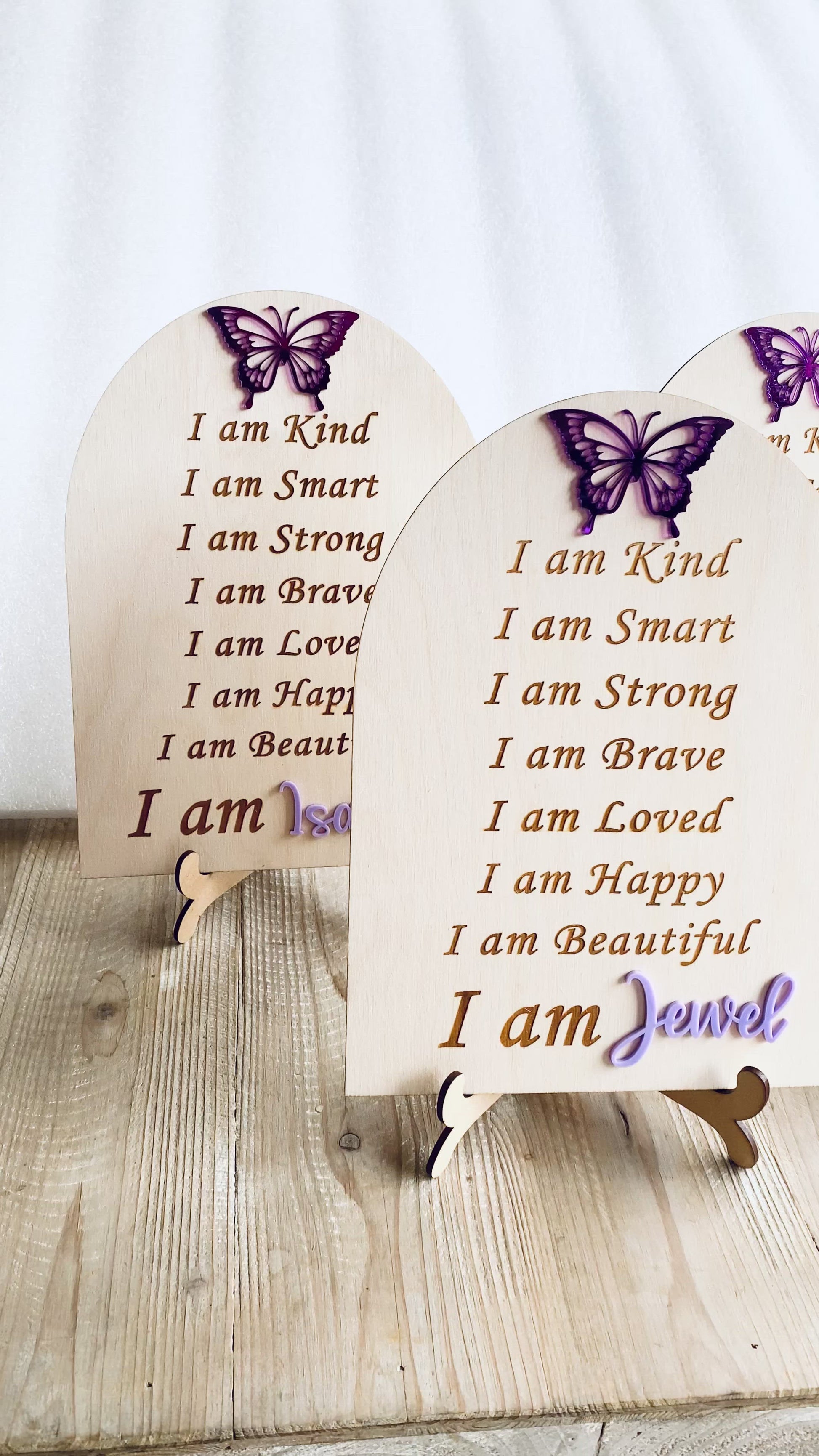 Personalised Wooden Affirmation Engraved board butterfly