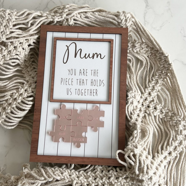 Personalised Mum frame Gold Jigsaw pieces Wood frame mothers day gift