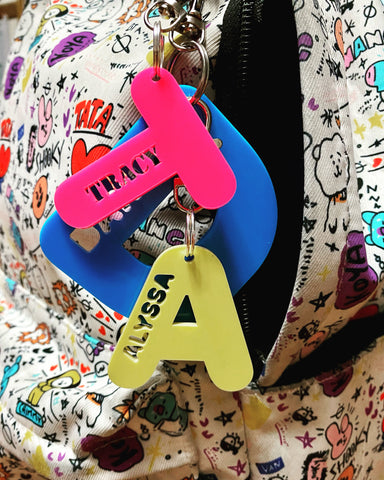 Personalised Letter and name Acrylic Keyring Bag Tag
