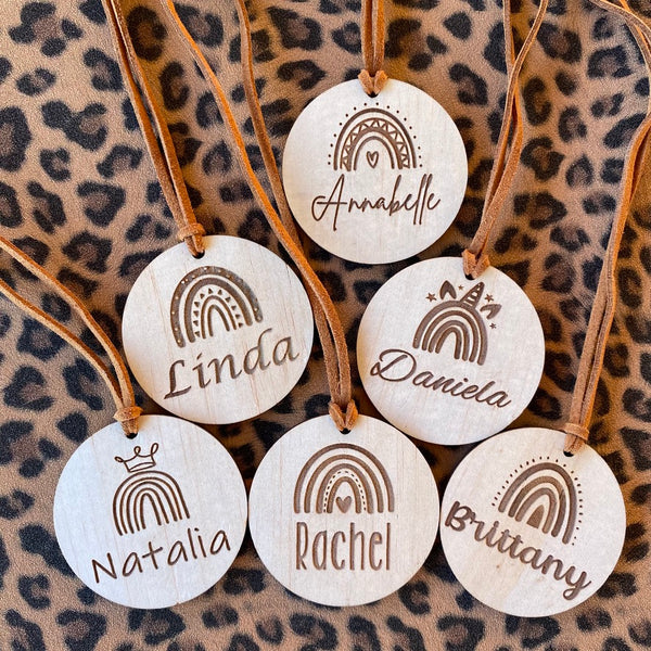 Personalised Wooden Rainbow Bag Tags