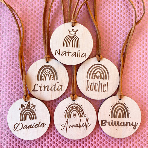 Personalised Wooden Rainbow  Bag Tags
