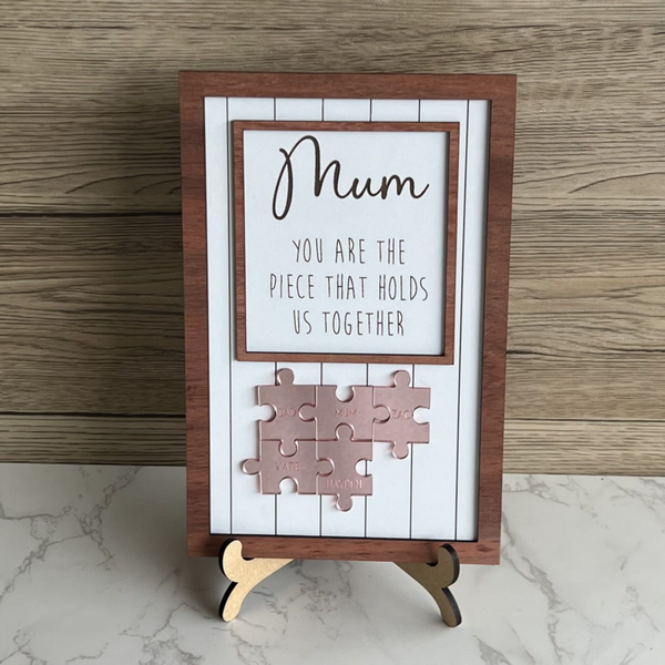 Personalised Mum frame Gold Jigsaw pieces Wood frame mothers day gift