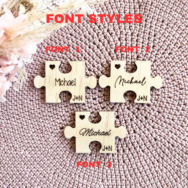 Wedding place cards Jigsaw rustic wood engraved